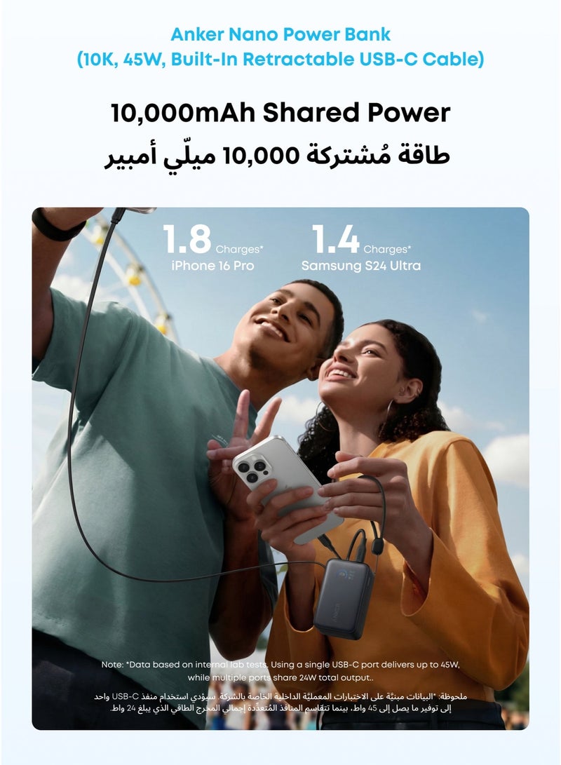 Anker Nano Power Bank, Portable Charger With 2.3 ft InstaCord Retractable Cable, 45W Max Compact Battery Pack, Smart Display, for iPhone 16 Series, iPad, Galaxy, Pixel, and More - & Nano 45W Type C Fast Charging Charger, Compact and Folddable Plug, USB-C Charger Block for Samsung Galaxy S25 Ultra/S24 Series, iPhone 17 Series, MacBook, Pixel 9, iPad (6 ft Cable Included) Bundle - Image 4